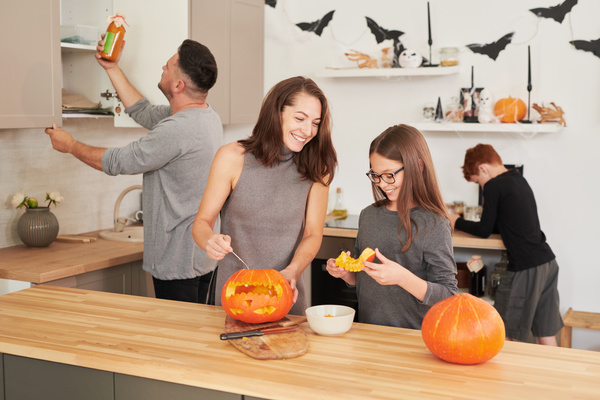 Family Decorates Kitchen for Halloween